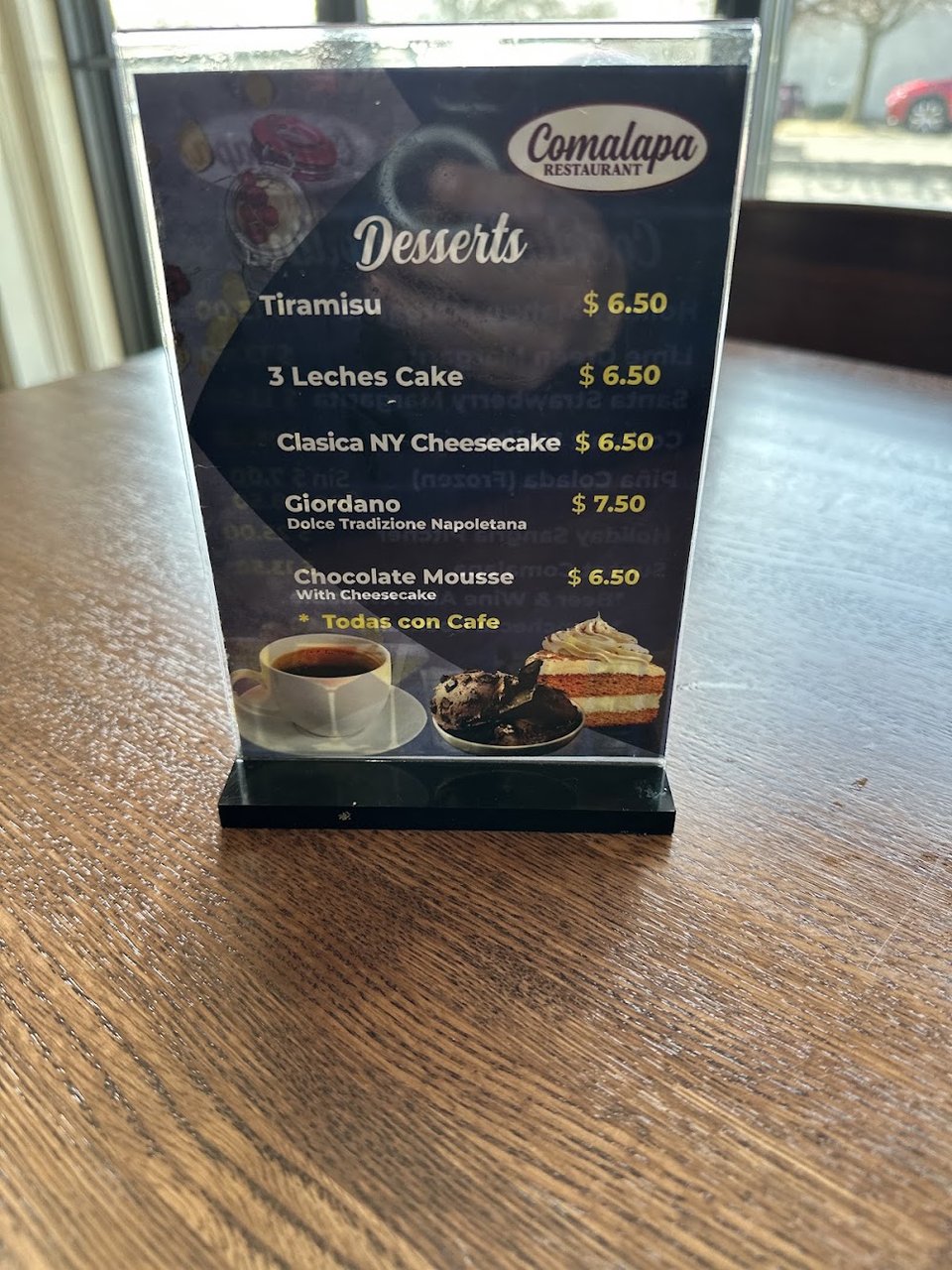 Restaurant menu with Salvadoran dishes
